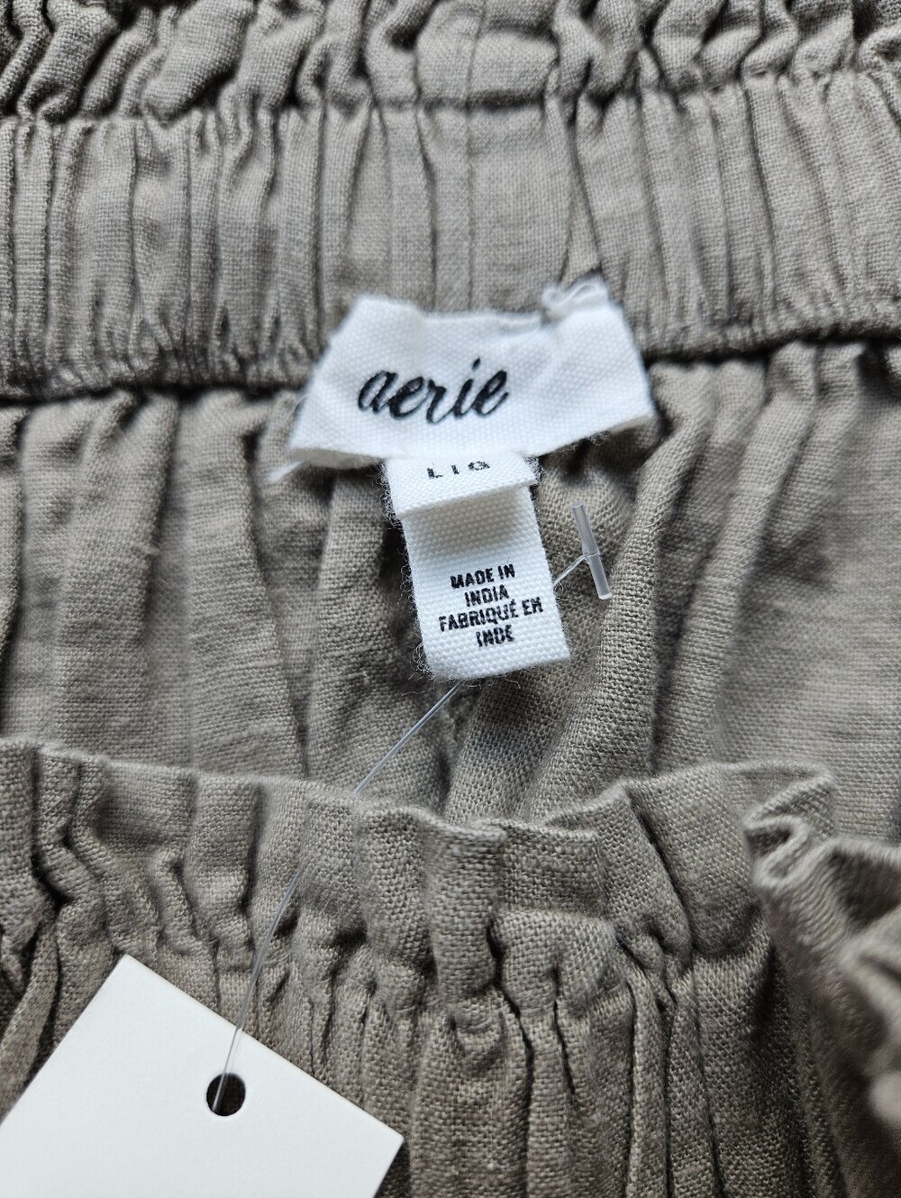 Aerie Linen Blend Embroidered Mini Skirt Brown Khaki Sz L Boho Smocked Waist - Picture 4 of 10
